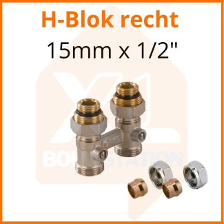 Zweirohr - Hahnblock in Durchgangsform 15mm x 1/2''