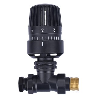 Thermostat-Heizkörperventil 1/2" x 15 mm, gerade, Matt Schwarz