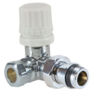 Luxus Thermostatventil 1/2" x 15 mm (M22) Klemm, winklig rechts, Chrom