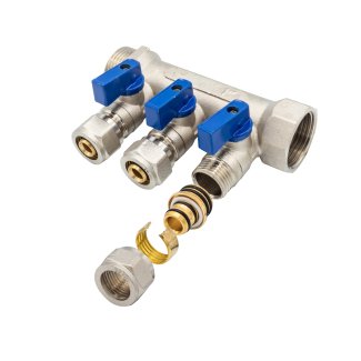 Verteiler mit Kugelhahn MV-1" 3x16 Blau