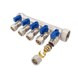 Verteiler mit Kugelhahn MV-1" 5x16 Blau